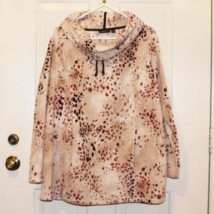 Susan Graver Weekend fuzzy animal print top with cowl neck
